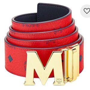 NWT MCM Claus Reversible Leather Belt Red Gold
